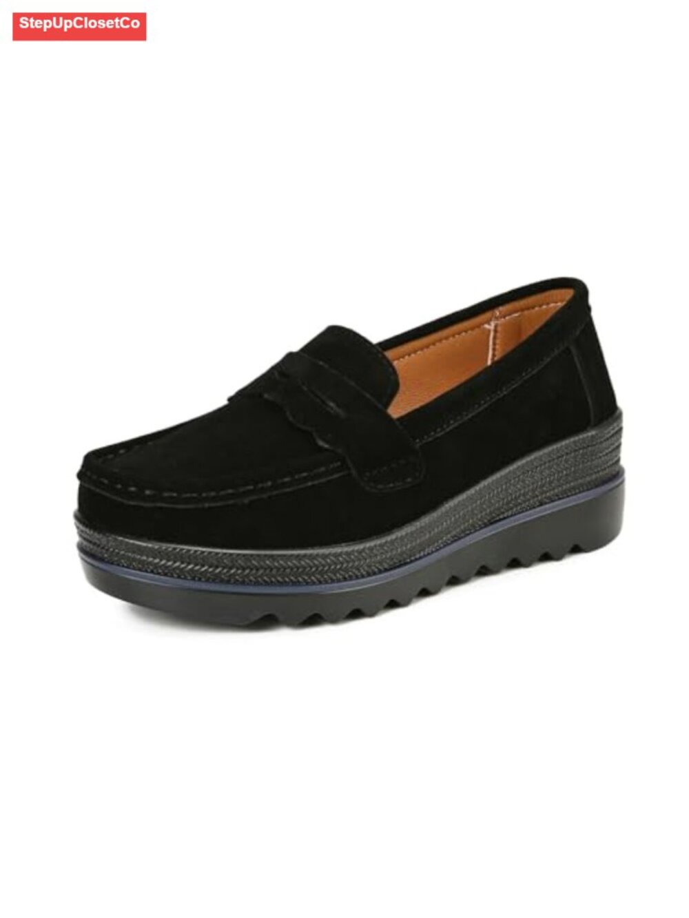 Suede Platform Loafers Slip-On Wedge Mocs Lightweight Casual Walking Shoes